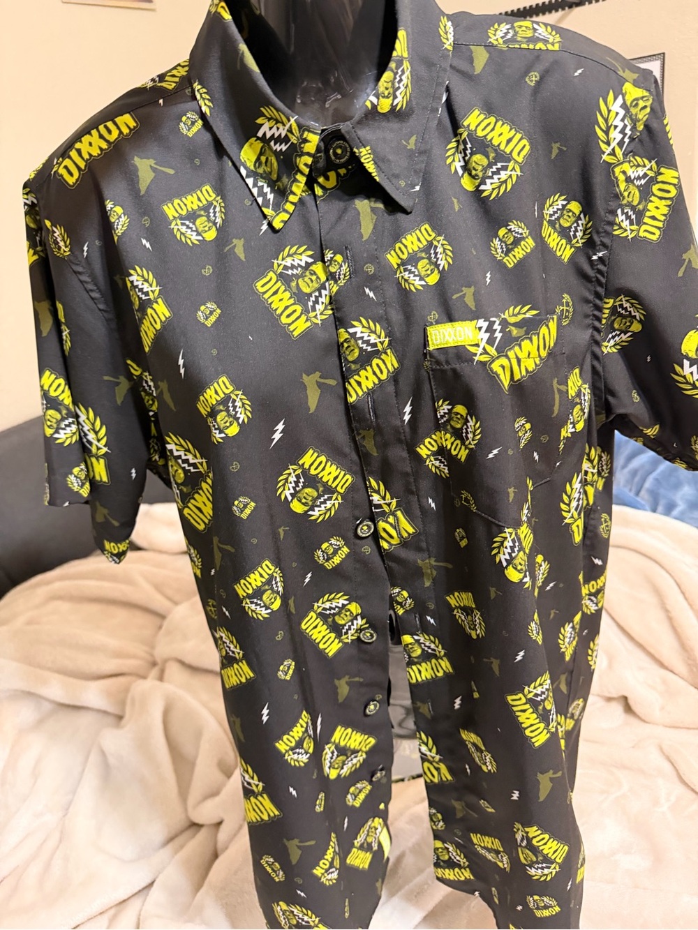 DIXXON Black Short-Sleeve Button-Up with Yellow Logo Print